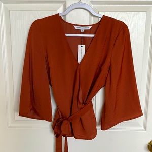 Never Worn Cupcakes and Cashmere Burnt Orange Silk Wrap Top. Size Small.